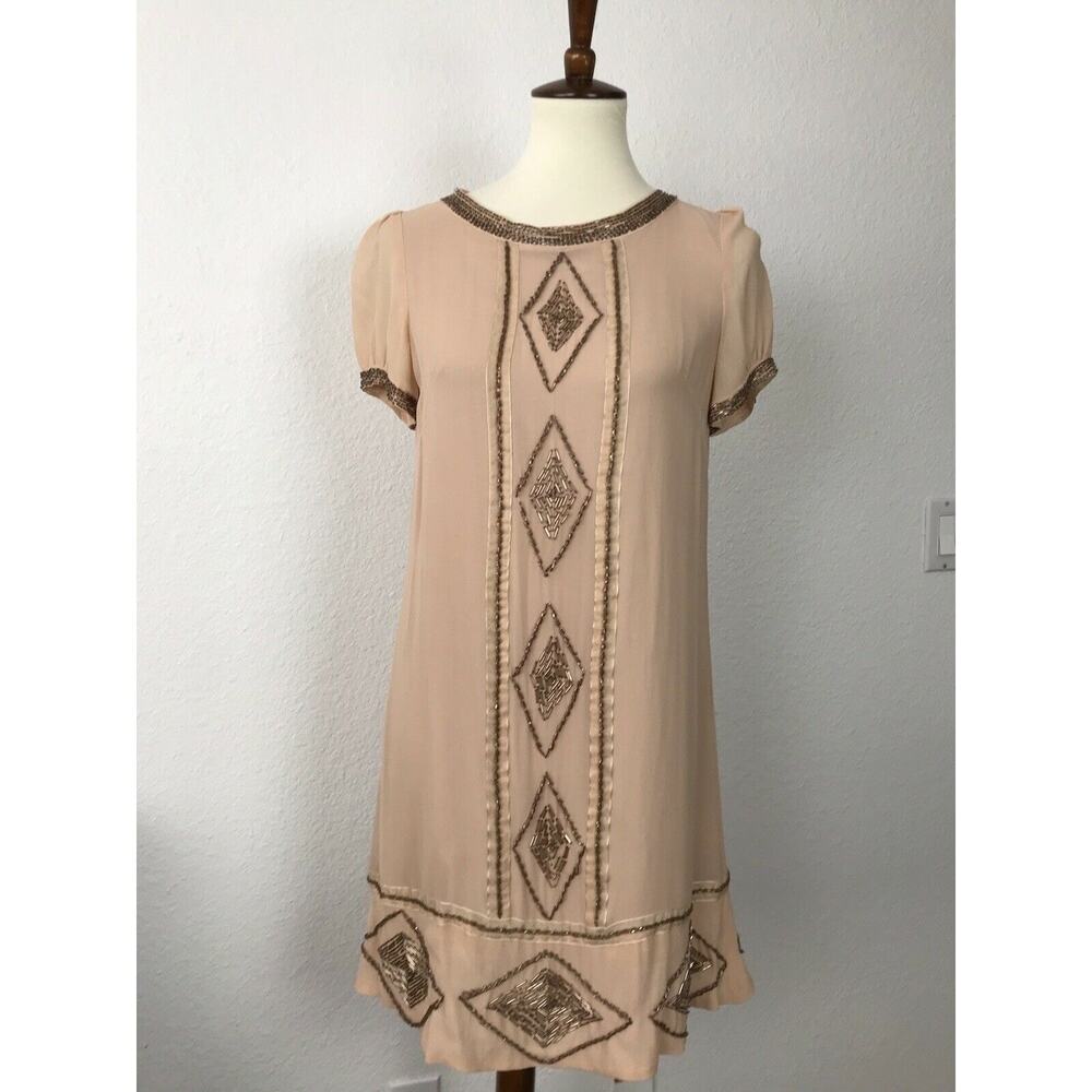 LaRok Silk Beaded Mini Lined Shift Dress FLAWS
